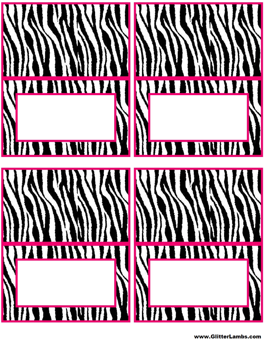Free Pink Zebra Birthday Party Food Card Printables.