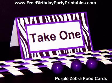 Purple Zebra Birthday Party Printables  Food Tent Cards DIY Cupcake Toppers & Banners