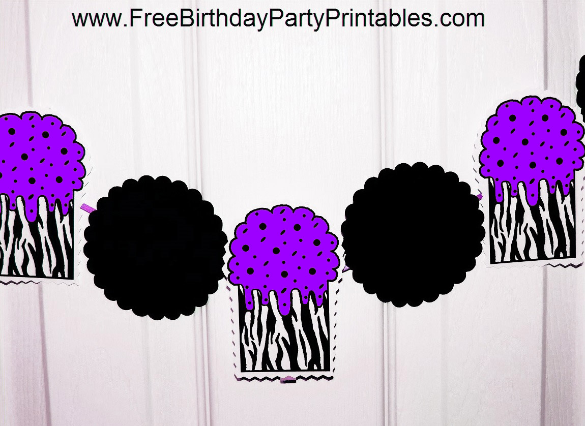 Purple Zebra Birthday Party Printables  Food Tent Cards DIY Cupcake Toppers & Banners