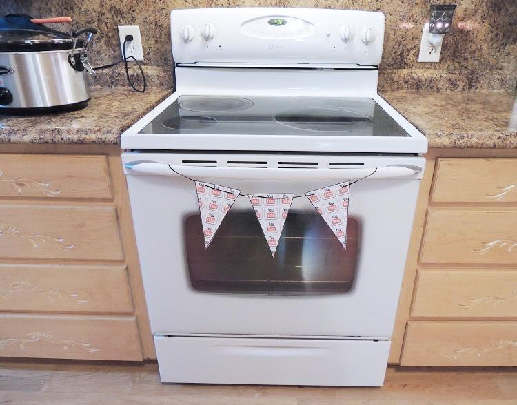 Free Youtube Birthday Party Printables- Flag Bunting Banner For Stove